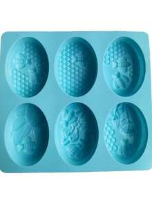 1pc 6-Cavity Silicone Oval Bee Shaped Soap Mold, 3D Handmade DIY Soap Mold - Pink - View 5