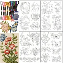 22Pcs Butterfly & Plant Pre-Printed Embroidery Patterns, Water Soluble Dissolvable Stabilizer, Self-Stick Non-Woven Hand Embroidery Supplies - A - View 6