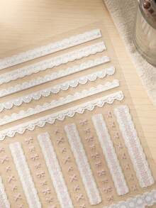 1 Sheet 5D Nail Stickers, Sweet Bow, Pink Lace, Heart Shaped Self-Adhesive Nail Art Stickers, DIY Nail Decals Nails - Multicolor - View 4