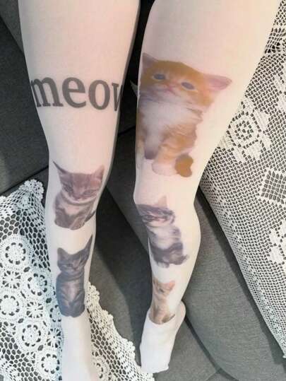 1 Pair Women's Velvet Cat Print Pantyhose, Cute And Charming, Must-Have For Cat Lovers, Fashionable, Sexy, Elegant And Comfortable, Suitable For Various Occasions Especially Valentine's Day, Dates, Daily Wear And Work