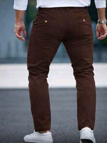 Men's Twill Pants, Mid-Rise Waist – Sizes 36 To 46, All Pockets, Drawstring, Halloween, Christmas - 鏽棕色 - 查看 3