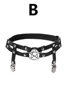 女士可调节大腿吊袜带，哥特朋克风大腿吊袜环 - 黑色 - 查看 10