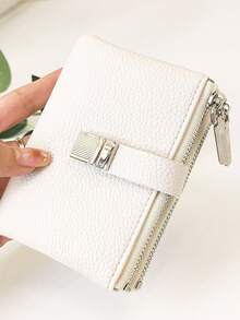 MINGYOU 女士短款按扣钱包，PU软皮多功能时尚休闲卡包，拉链简约学生零钱包，小巧时尚，方便携带，女士钱包，迷你钱包，小钱包，可爱钱包，教师配件，可爱钱包，复古钱包 - 白色 - 查看 5