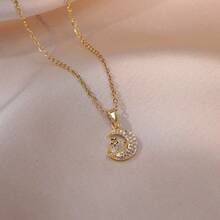 Dây chuyền hình ngôi sao và mặt trăng bằng thép titan mạ vàng đính đá Cubic Zirconia, trang sức sang trọng, phù hợp cho đám cưới, dịp lãng mạn và đeo hàng ngày. - Nhiều màu - Xem 2