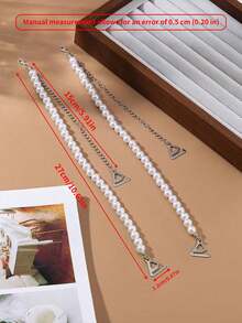 2条可调节珍珠装饰文胸肩带，可拆卸珍珠肩链/胸链/身链，适合露背连衣裙、婚纱、派对服装 - 白色 - 查看 5