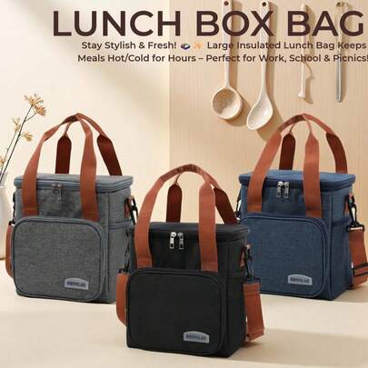 Bolsa de refrigeración con aislamiento de moda] Bolsa de refrigeración para picnic con gran capacidad 1 pieza - Doble capa, de moda con bandolera, bolso térmico con aislamiento grueso para el almuerzo, bolso para conservar alimentos al aire libre con correa para el hombro