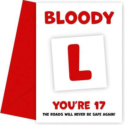 1pc 17th Birthday Card 17 Year Old Girl Or Boy - Bloody L - Funny Learner Driver Gifts For Teens, Boys, Girls, Sons, Daughters, Brothers, Sisters, Nephews, Nieces