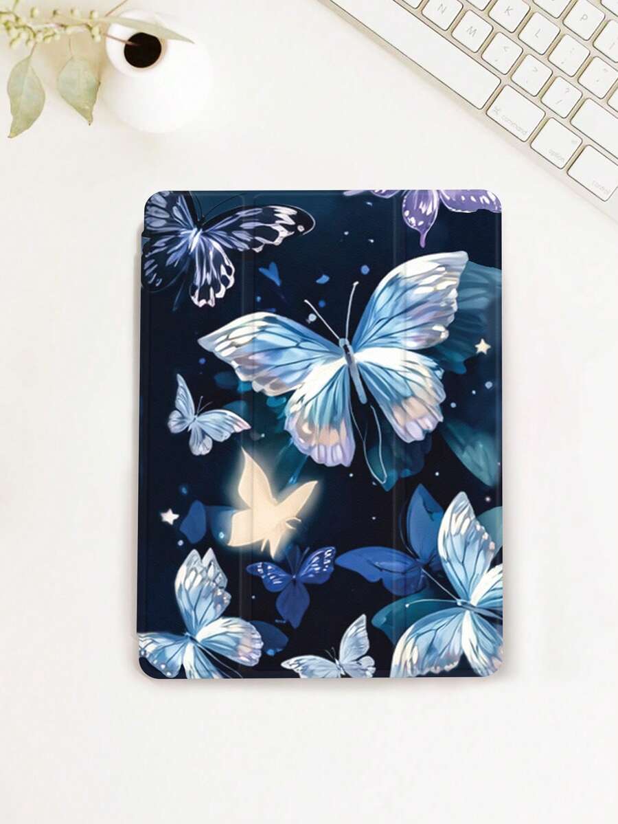 1个夜幕蝴蝶图案平板电脑保护套，兼容10.2英寸（2021/2020款）第十/九/八代（A16芯片）、11英寸（2025款）第十一代、Galaxy Tab A8 10.5英寸（2022款）等平板电脑，带笔槽，支持自动休眠/唤醒功能。 - 彩色 - 查看 1
