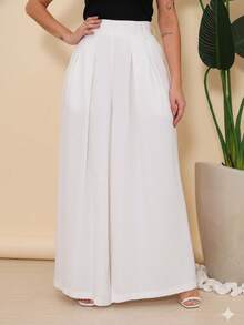Women's Wide Leg High Waist Wide Leg Pants - Putih - View 4