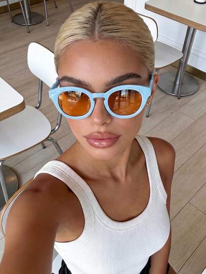 Personality Cat Eye Blue Sunglasses, Y2K Style Fashion Glasses, Street Style Decoration For Outdoor Travel Beach Vacation Casual Wear, Summer UV Protection Driving Sunglasses, Unisex