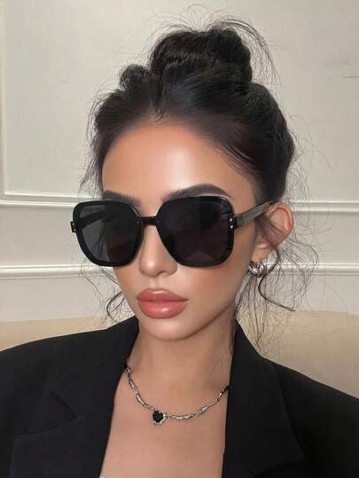 Unisex Retro Square Large Frame Plastic Sunglasses, Classic Style For Outdoor Travel Beach Vacation Casual Wear, Summer UV Protection Driving Glasses