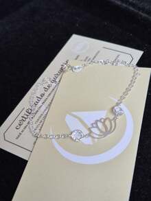 Lotus Flower Bracelet With Cubic Zirconia In 925 Sterling Silver - Silver - View 5