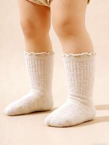 1 Pair Kids Warm Socks, Thickened Floor Socks, Baby Socks, Infant Socks, Ruffle Edge Socks, Rolled Edge Socks, Comfortable - Beige - View 5