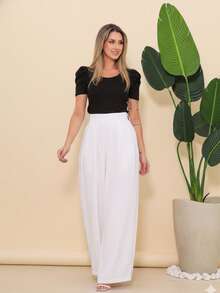 Women's Wide Leg High Waist Wide Leg Pants - Putih - View 8