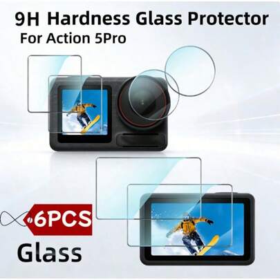 6pcs OSMO Action 5 Pro Tempered Glass Screen Protector (4pcs Screen Protector + 2pcs Lens Protector), 9H Hardness, Christmas Gift, Scratch-Resistant, Anti-Fingerprint, Touch Screen Protective Film Set, Outdoor Sports Handheld Camera, One-Click Adhesion, Effectively Protect Camera Safety, Durable