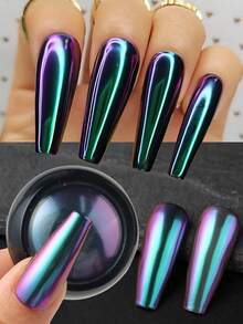 1盒紫蓝渐变色指甲粉，Y2K金属镜面效果颜料粉，高光泽变色指甲闪粉，美甲装饰用品 - 彩色 - 查看 2