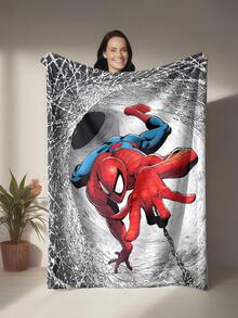 Marvel Spider-Man Themed Flannel Blanket, Featuring A Black, White And Gray Spider Web Tunnel Design, Highlighting The Dynamic Scene Of Spider-Man Traversing Perilous Environments. This Soft And Warm Blanket Can Be Used As A Sofa Cover, Nap Blanket, Or Bedding Decor. - Multicolor - View 3