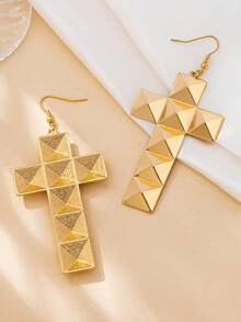 1 Pair Exaggerated Cone-Shaped Cross Earrings, Fashionable European And American Style Suitable For Women's Daily, Party And Holiday Wear - Yellow Gold - View 2