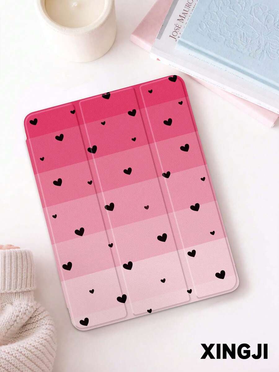 1pc Gradient Pink Heart Pattern Tablet Protective Case, Compatible With 10.2" 10th/ (A16) 11" 11th 2025, Pro 11" 2021/2020, Galaxy Tab A8 10.5" 2022, Matepad 10.4/Tab, With Pencil Slot, Anti-Drop, Tablet Stand, Support Auto Sleep/Wake - Multicolor - View 1