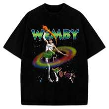 Washed T-Shirt,Victor Wemby Space Monstar Basketball Jam 90's Vintage Style Retro Custom Graphic Design T-Shirt - Black - View 12