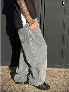 Light Gray Baggy Jeans, Basic Style, Unique Sportlife Denim Original - Light Grey - View 4