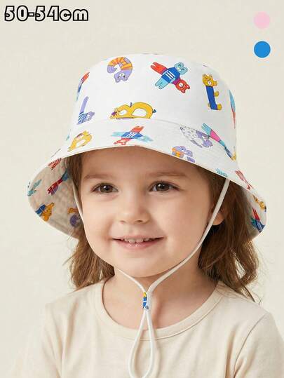 1pc Kids Cartoon Bear Print Sun Protection Windproof Bucket Hat, Suitable For Outdoor Daily Use All Seasons