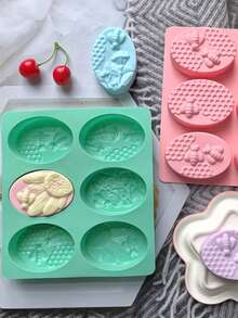 1pc 6-Cavity Silicone Oval Bee Shaped Soap Mold, 3D Handmade DIY Soap Mold - Pink - View 4