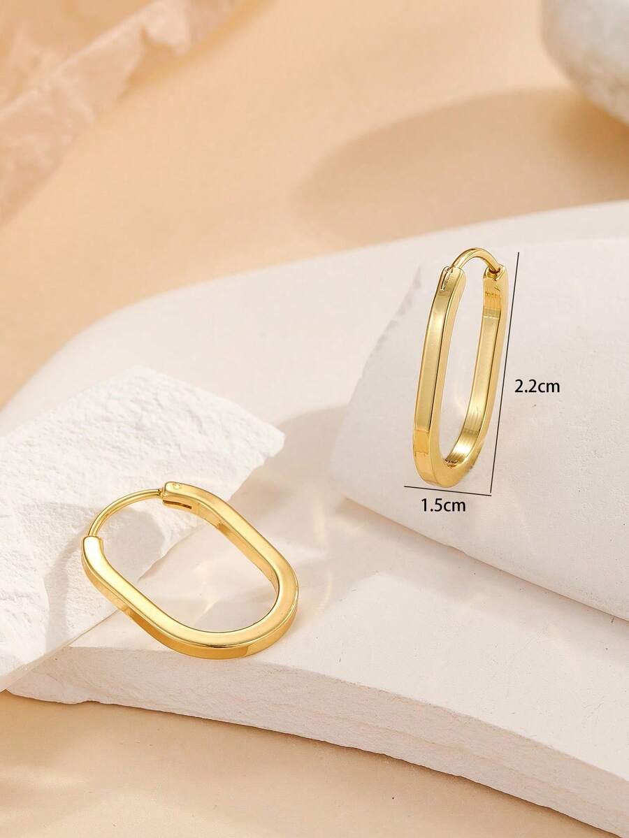 1 Pair Elegant Geometric U-Shaped Hoop Earrings, Gold-Tone Minimalist Business Style Unisex Earrings Suitable For Wedding, Date, Bridesmaid