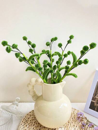 1支清新绿色仿真花，精致春季假植物填充物，创意装饰，适用于花园、派对、婚礼、桌面、家居