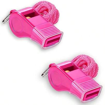 Pink Whistles With Mouthpiece, 2 Pack Plastic Sports Emergency Whistles With Lanyard U2013 Loud Crisp Sound, Lifeguards, Teachers, Dog Training And Outdoor Safety
