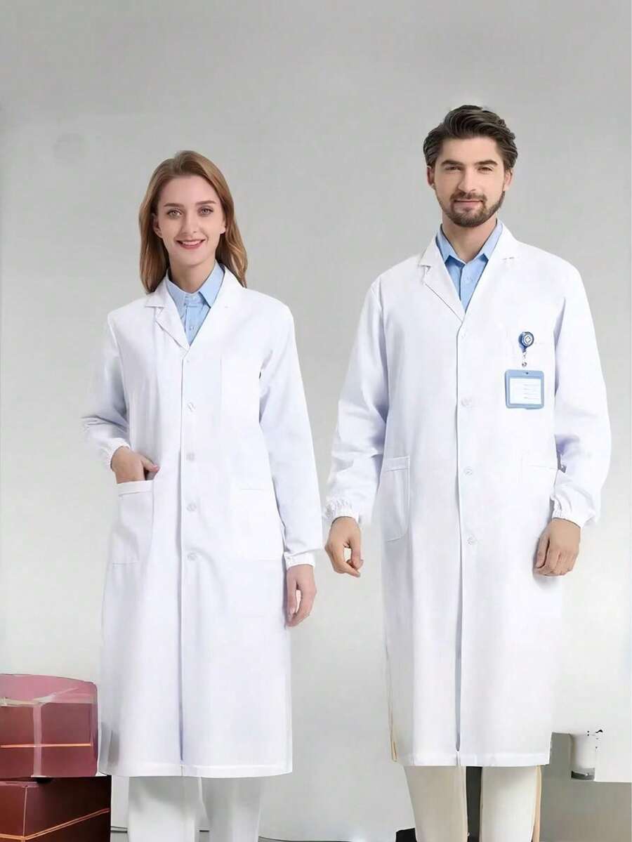 一件涤纶男女通用白色实验服,长袖医生/护士制服,角色扮演服装,圣诞/新年派对服装,男女皆宜 - 白色 - 查看 1