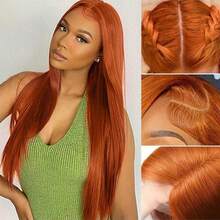 36 Inch Wear And Go Glueless Wigs Human Blended Hair Pre Plucked Pre Cut With Baby Hair 180 Density 13x4 HD Lace Closure Wigs 12A Straight Wigs Ready To Wear Wig For Beginners Ginger Orange 350 - S350 - View 5