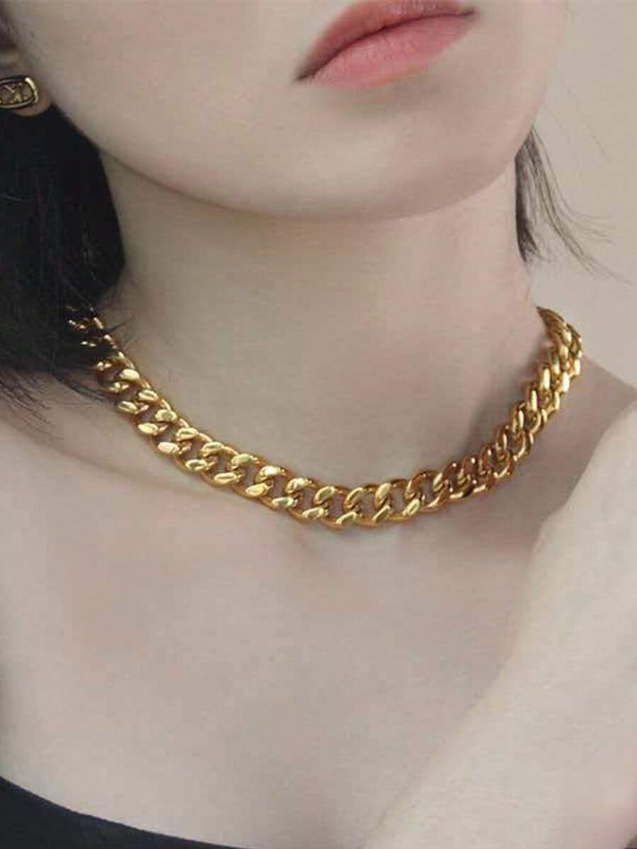 Bộ dây chuyền và vòng tay bằng thép không gỉ kiểu mắt xích tối giản, trang sức unisex. - xích - Xem 1