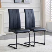 MUUOKY 2026 New Dining Chairs Set Of 2, Modern Faux Leather Upholstered Dining Room Chairs With Thick Cushioned Seat And Backrest, Sturdy Metal Legs Kitchen Side Chairs For Small Space Apartment And Living Room, Easy Assembly, Perfect For Christmas And Thanksgiving Decor - 黑色+黑色 - 查看 2