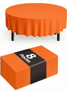 Round Tablecloth Set Party Solids 4/8 Pack Premium Plastic Tablecloth 54in. X 108in. Round Plastic Table 8/4PCS Set - 橘色 - 查看 9