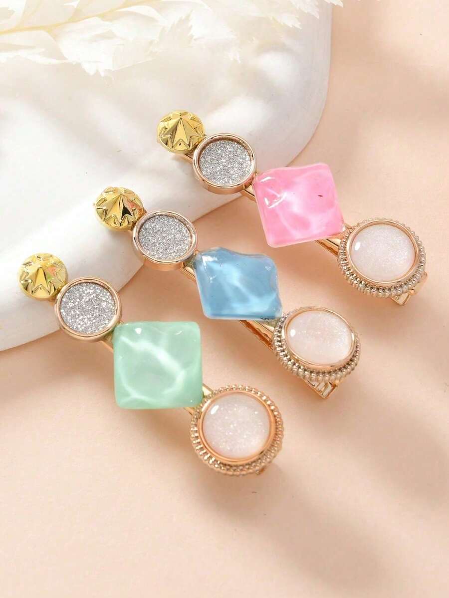 3pcs/Set Women Luxury Brick-Shaped Hair Clips, Fashionable Versatile Hair Accessories - Multicolor - View 1