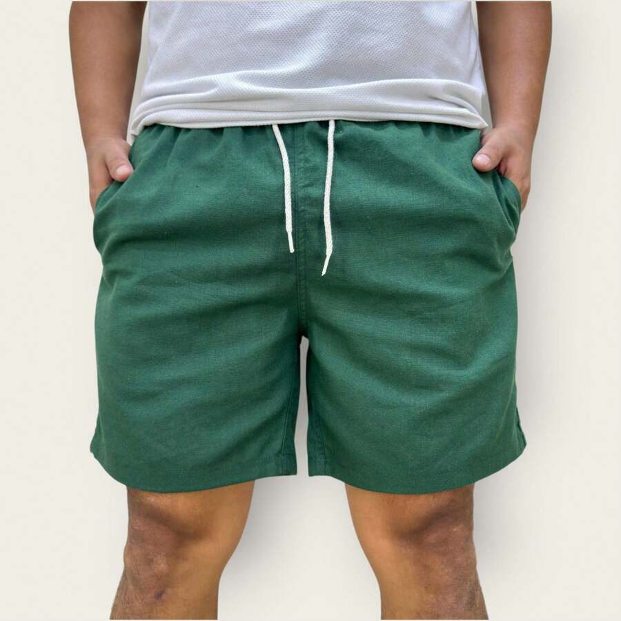 Premium Linen Shorts Bermuda Men's Casual Basic Comfortable - Army Green - View 1