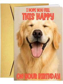 1张趣味狗狗生日贺卡 – 快乐金毛犬设计 – 送给朋友的可爱幽默贺卡 – 内页空白 - 查看 4