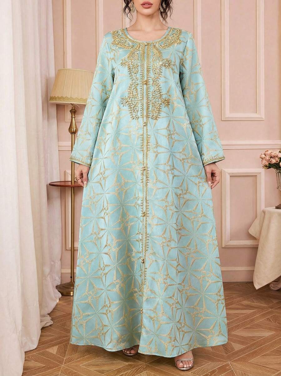 Solessence Women's Ramadan Ramadan New Embroidered Beaded Long Sleeve Dress, Suitable For Banquet, Home And Daily Wear, Abaya