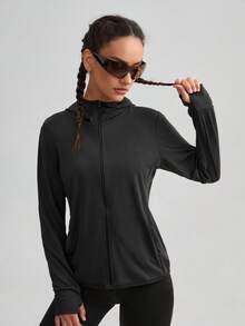 UPF50+ Ultra-Thin Women's Long Sleeve Sunscreen Jacket, Single Layer Breathable Outdoor Sports Windbreaker Black Spring - Black - View 7