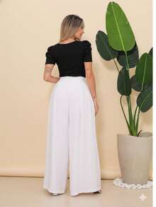 Women's Wide Leg High Waist Wide Leg Pants - Putih - View 2