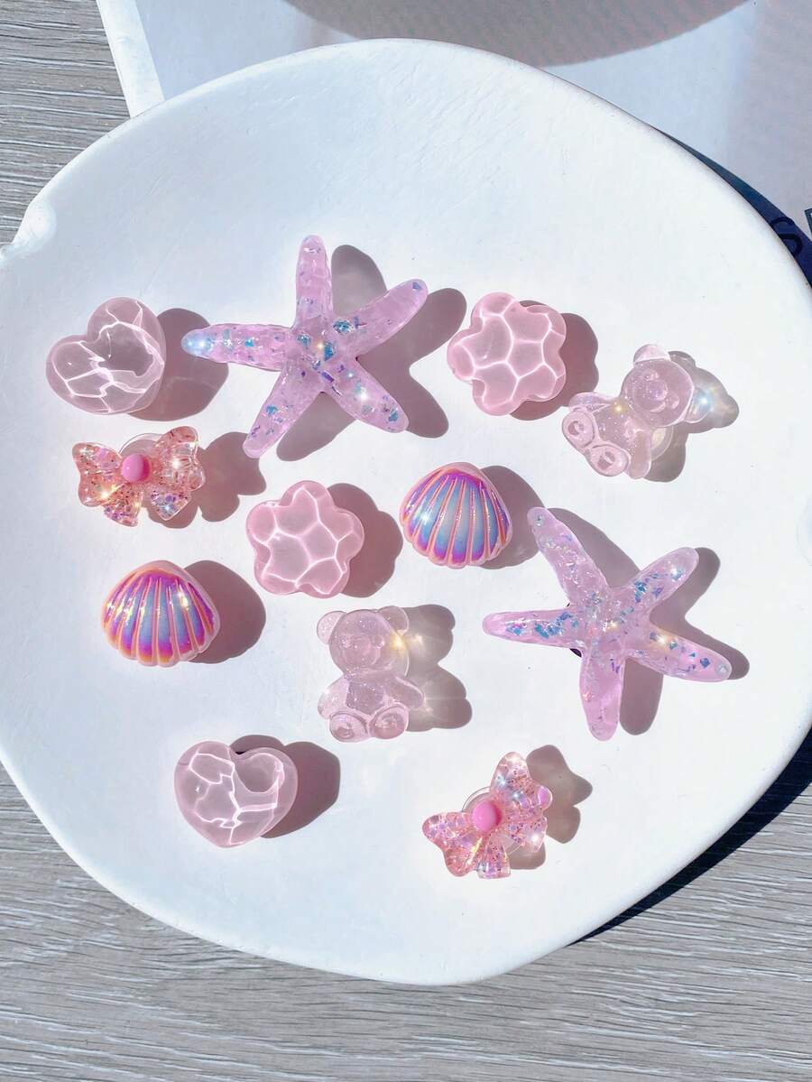 12件裝粉色蝴蝶、花朵、愛心、星星造型鞋飾，DIY可拆卸鞋子裝飾，個性化鞋款風格 - 粉色 - 查看 1