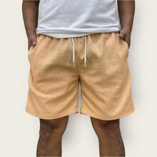 Kit 3 Premium Linen Shorts Bermuda Mauricinho Men's Casual Basic Comfortable Drawstring Waist - Màu Mù tạt vàng - Xem 2