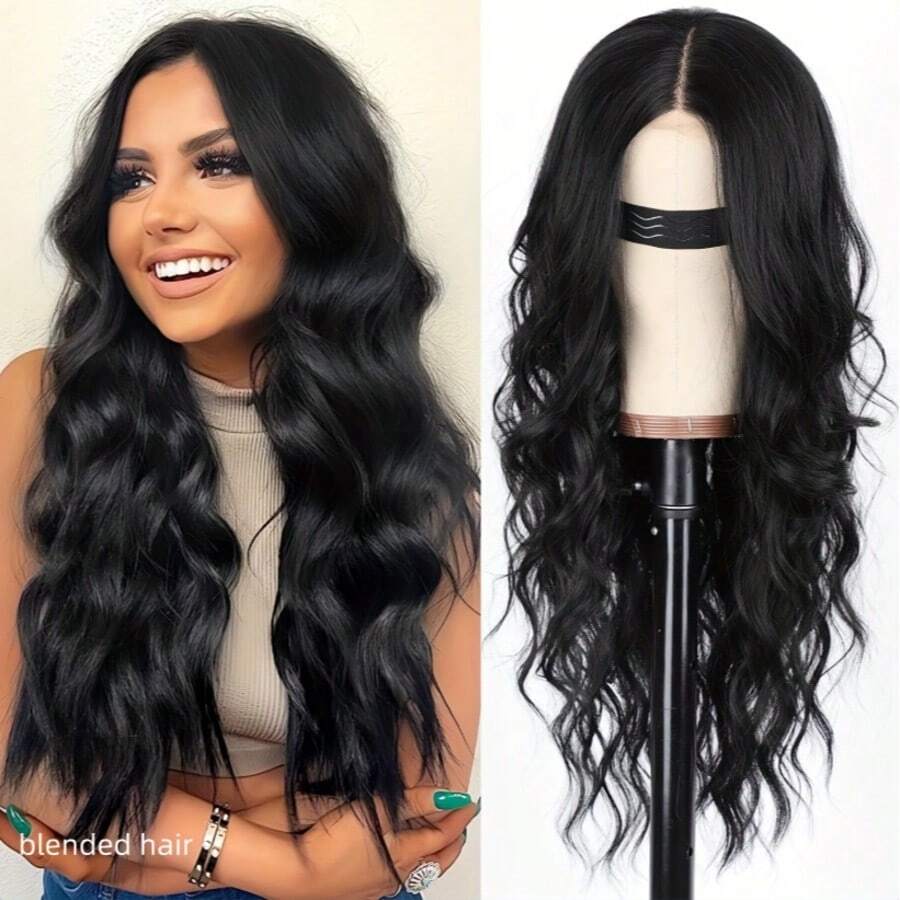 28 Inch Human Blended Hair Wig Body Wave Lace Front Wigs 180% Density 13x4 Pre Plucked HD Front Lace Wig Natural Hairline With Baby Hair Glueless Wigs For Women Natural Black - Natural & Black - View 1
