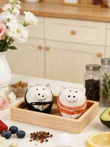 2pcs Black & Orange Pig Shaped Ceramic Salt And Pepper Shaker Set, Textured Glaze Finish, Gift Box Packaging, Suitable For Kitchen, Dining, Parties, Housewarming, Valentine's Day, Birthday Gifts - Coral Orange - View 3