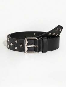 1pc Men's Black Y2K Punk Rivet Star Buckle Casual Jeans Belt, Versatile Accessory For Daily Wear - Black - View 3