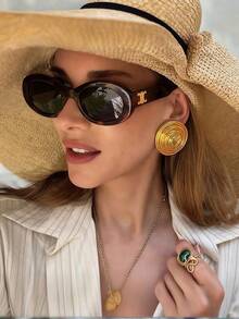 1 chiếc kính thời trang nữ gọng oval cổ điển, kính thời trang cao cấp phong cách đường phố. - Khung báo đen và xám - Xem 2