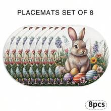 4pcs Spring Rabbit Tableware Set, Polyester Round Placemats, Hand Wash, Non-Slip, Washable, Easter Flower & Rabbit Pattern, Suitable For Home, Kitchen, Party, Restaurant Decor, Size 15 Inches - Multicolor - View 18