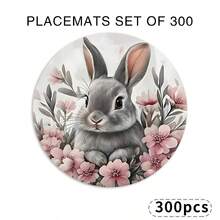4pcs Spring Rabbit Tableware Set, Polyester Round Placemats, Hand Wash, Non-Slip, Washable, Easter Flower & Rabbit Pattern, Suitable For Home, Kitchen, Party, Restaurant Decor, Size 15 Inches - Multicolor - View 23