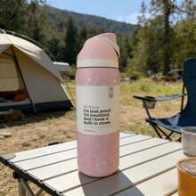 24Oz&32Oz Stainless Steel Insulated Water Bottle With Straw, Portable Coffee Mug Suitable For Hot & Cold Drinks, Fitness And Cycling Water Bottle, Leak-Proof Lid Travel Cup For Camping, Hiking, Driving, Outdoor Activities - Ribbon Toile - 查看 3